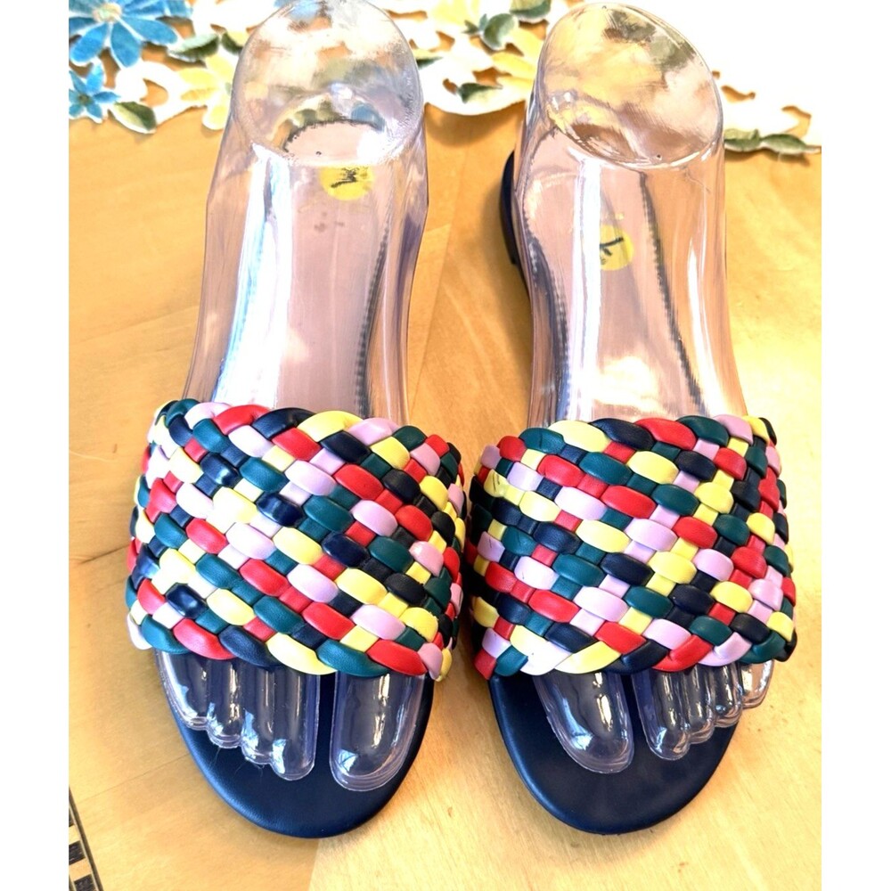 J. Crew Cora Slide Sandals Woven Slip on Flat Size 7 Rainbow Multicolor Shoes